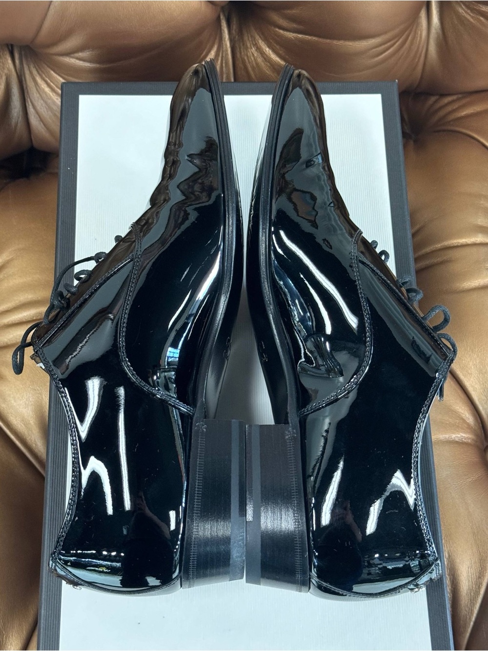 Gucci Worsh Patent Leather Derby Dress Black Made in Italy Shoes Oxfords SZ 6.00 - Picture 5 of 10